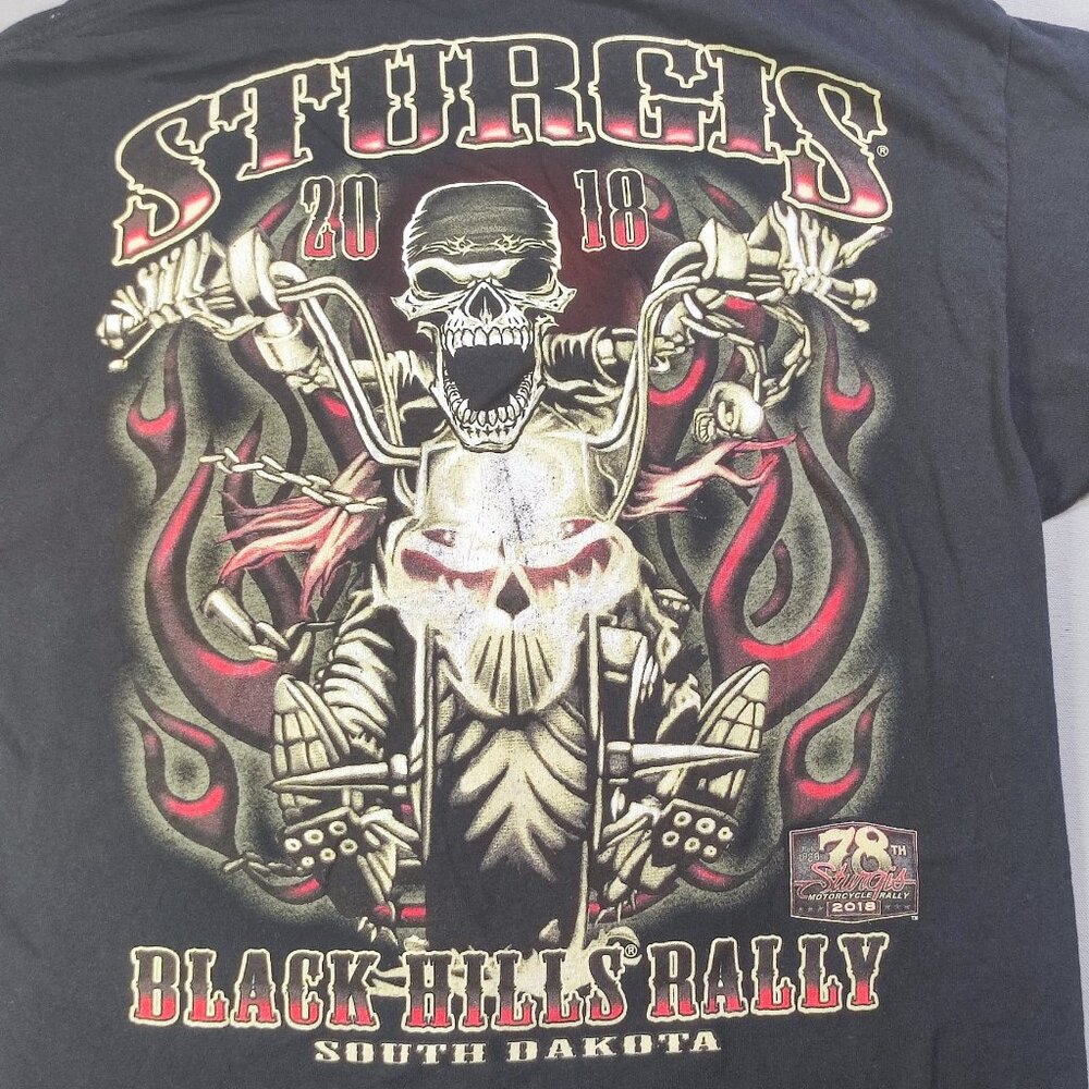 Biker short sleeve T-shirt men's size M black with double side graphic design - Picture 4 of 6